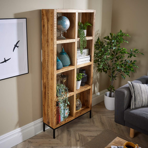 Natural / Tall Home Source Stockton Mango Wood 8 Shelf Bookcase shot 6078302
