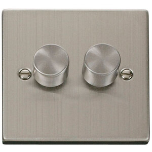 Stainless Steel 2 Gang 2 Way LED 100W Trailing Edge Dimmer Light Switch