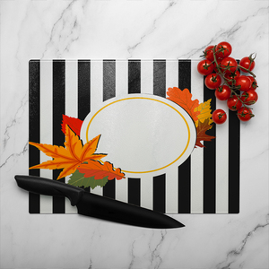 Black Stripes Autumn Leaves Glass Chopping Board