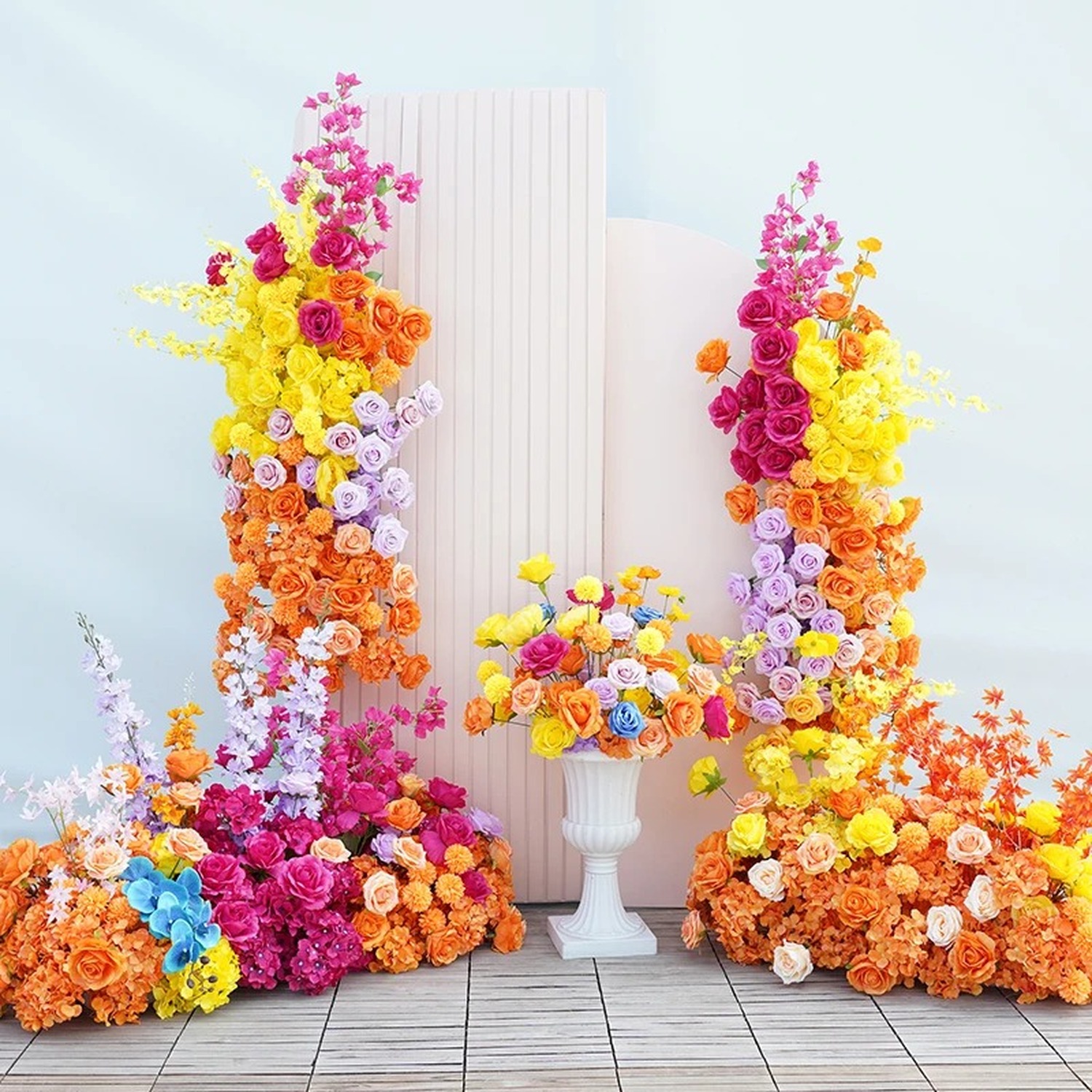 Floral Arrangement Wedding Backdrop Arch - Rainbow