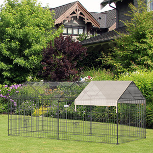 PawHut Rabbit Run Guinea Pig Cage with Pitched Roof Sun Shade Cover