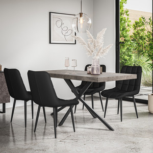 Donni Dining Table And Chairs- Concrete Effect Top w 4-6 Nova Faux Leather Chair