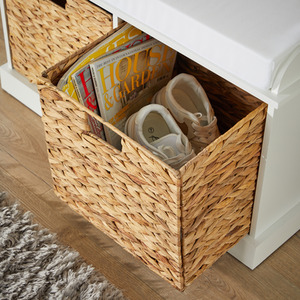 White / 2 Lapworth Hallway Storage Bench with Wicker Drawers shot 7637914