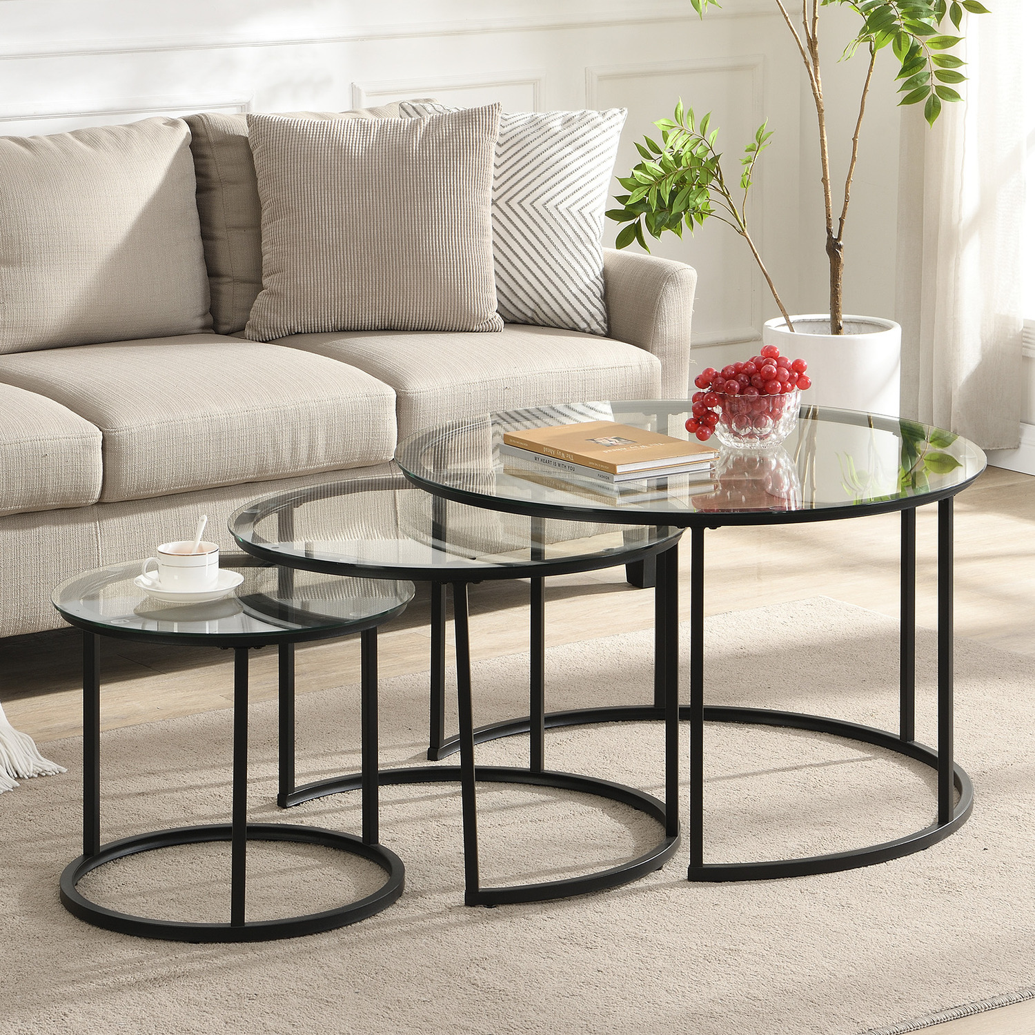 Orbis Nest of Tables - Set of 3 - Clear Glass