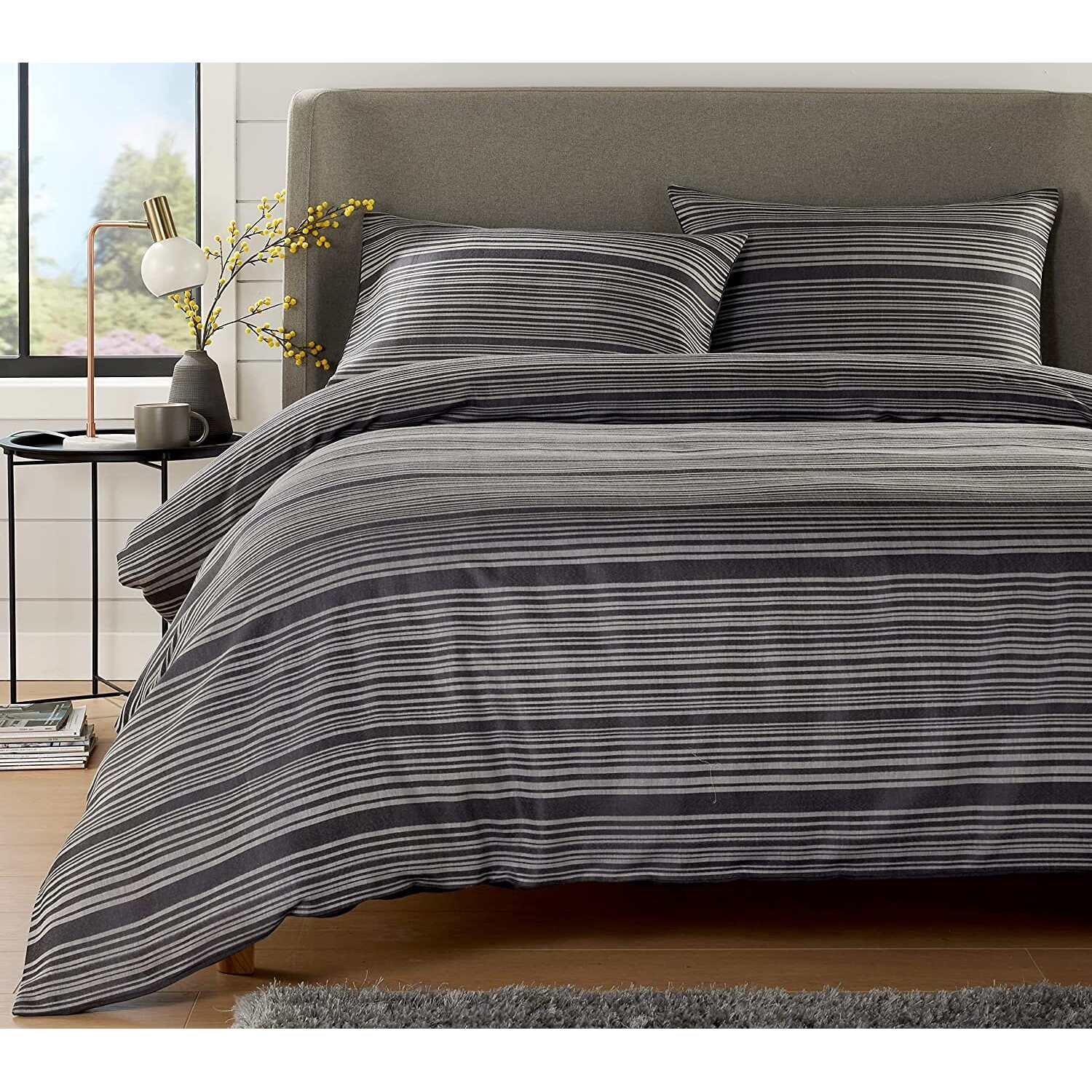 Stripe Jacquard Duvet Set - Grey Double