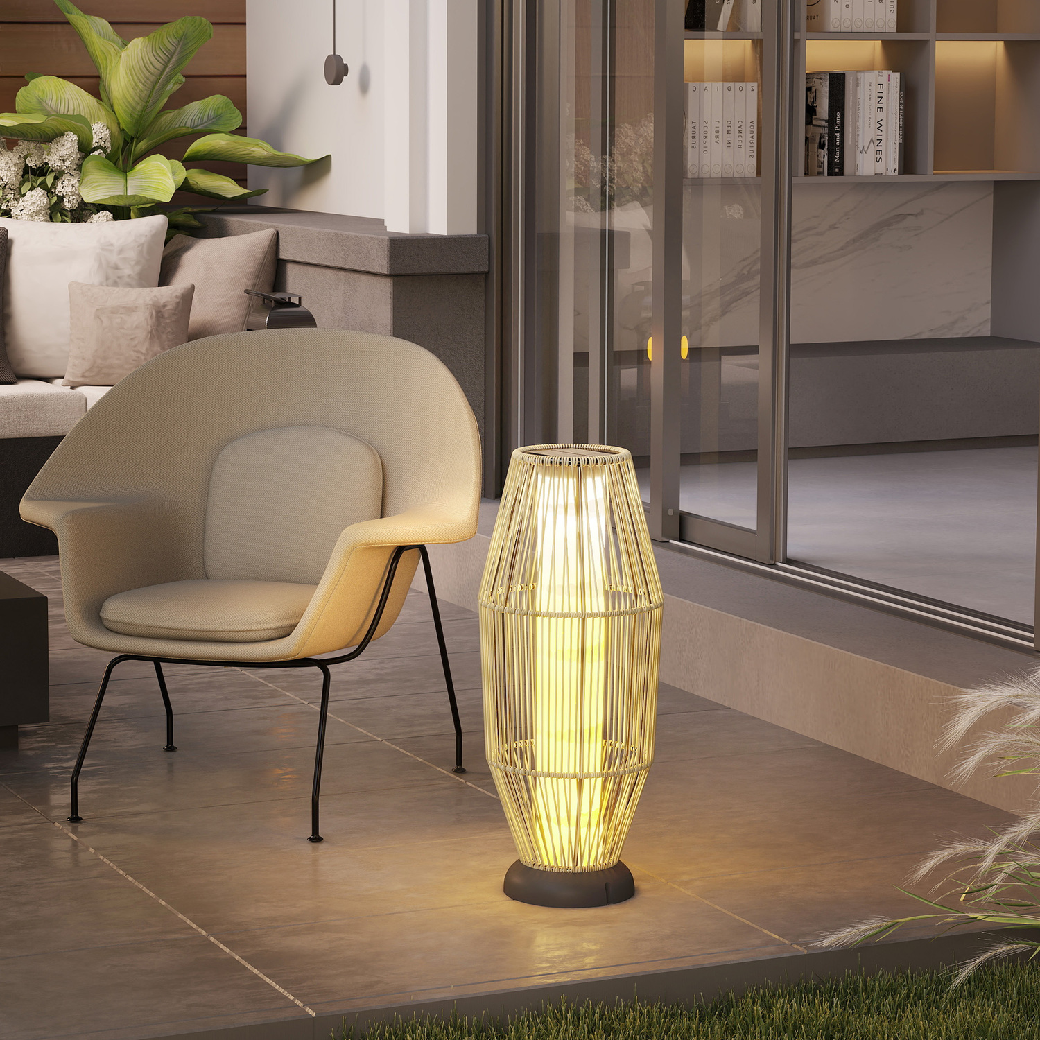 Outsunny Rattan Solar LED Lamp Garden Wicker Decking Powered Standing Lamp-Light Coffee | IE
