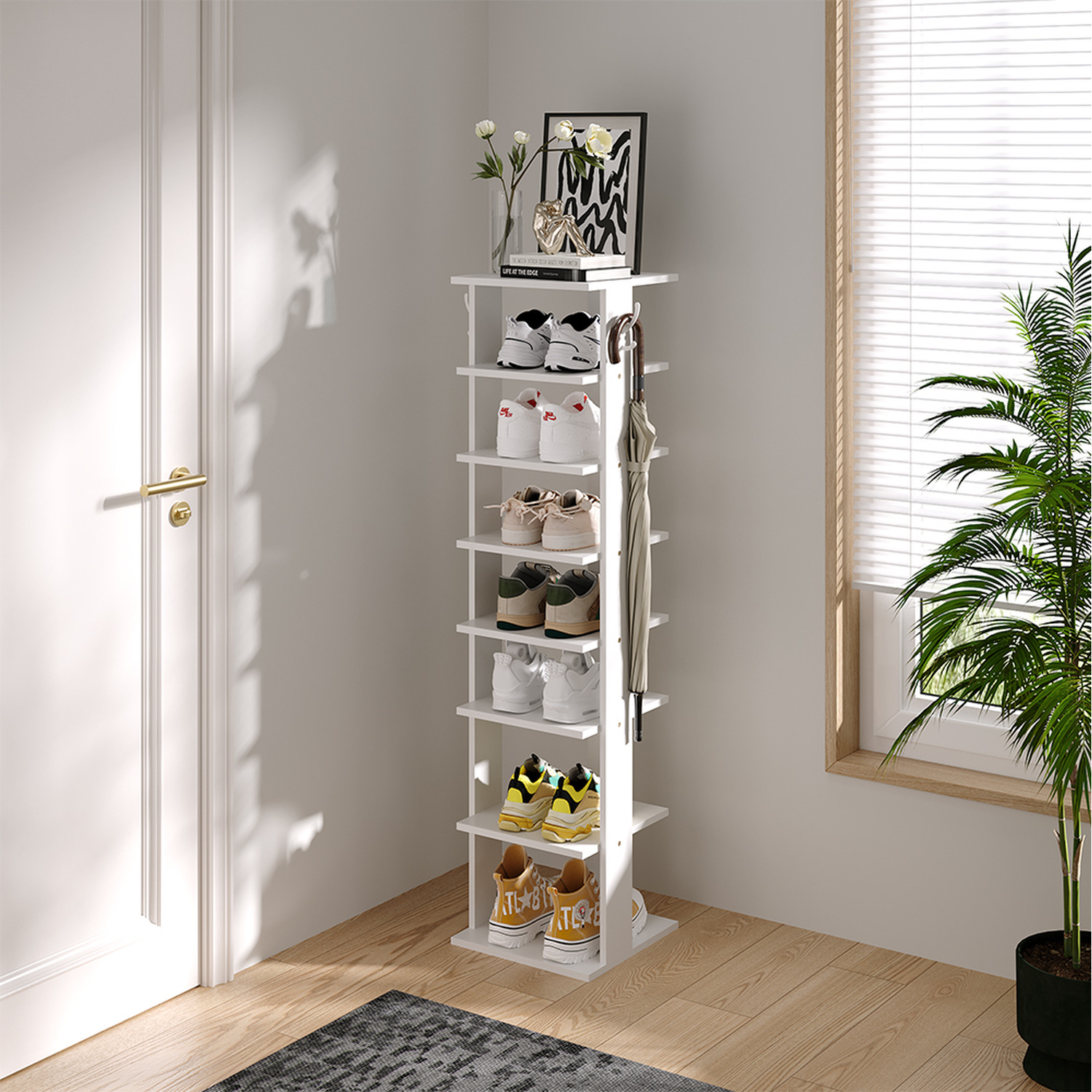 Side Way Shoe Rack Multi-Tier Vertical Shoe Rack with Side Hooks