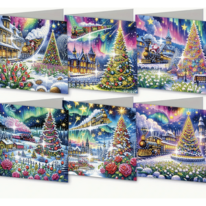 Pack of 6 Northern Lights Scene Diamond Art Cards