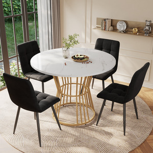 Modern Marble Effect Dining Table With Gold Frame