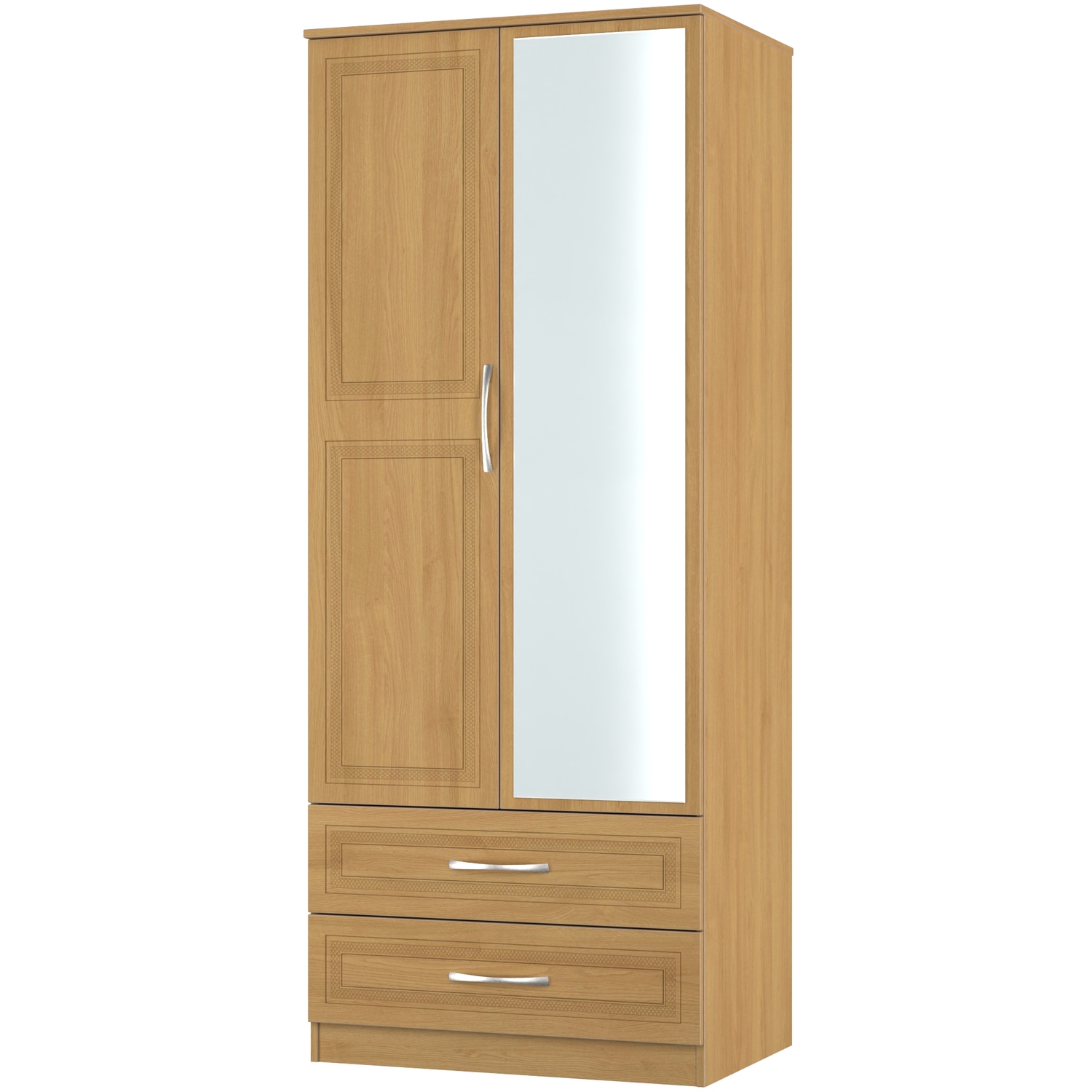 Dorset Ready Assembled 2 Door 2 Drawer Mirror Wardrobe - Modern Oak