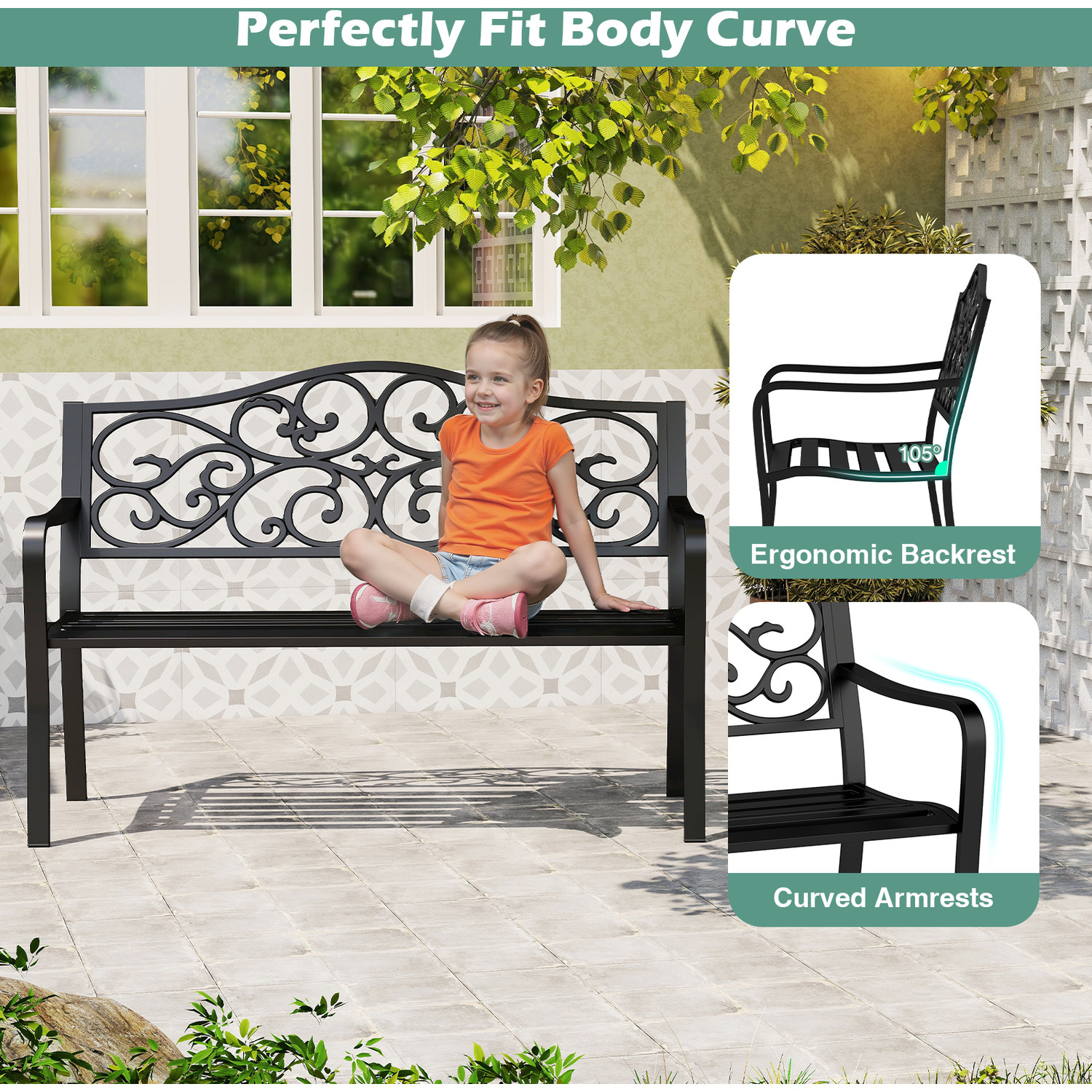 127cm Garden Bench Patio Bench - Black