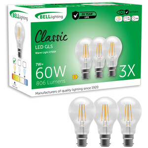 B22 Bayonet LED Filament GLS Light Bulb Dimmable Warm White 810 Lumen 7W