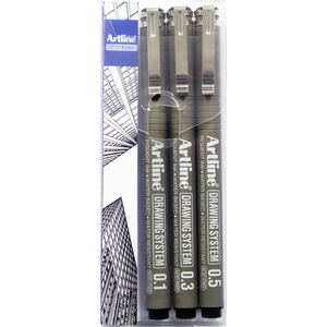 Artline Drawing System Fine Tip Pens Pack of 3 V1