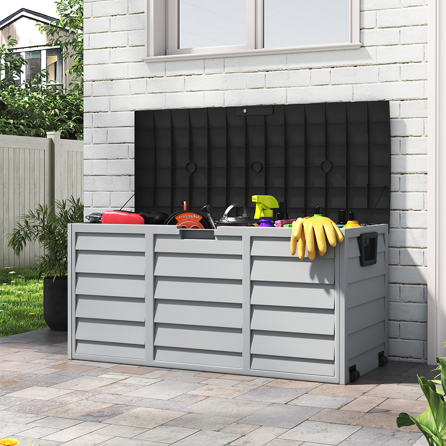 290L Garden Storage Box with Wheels - Black