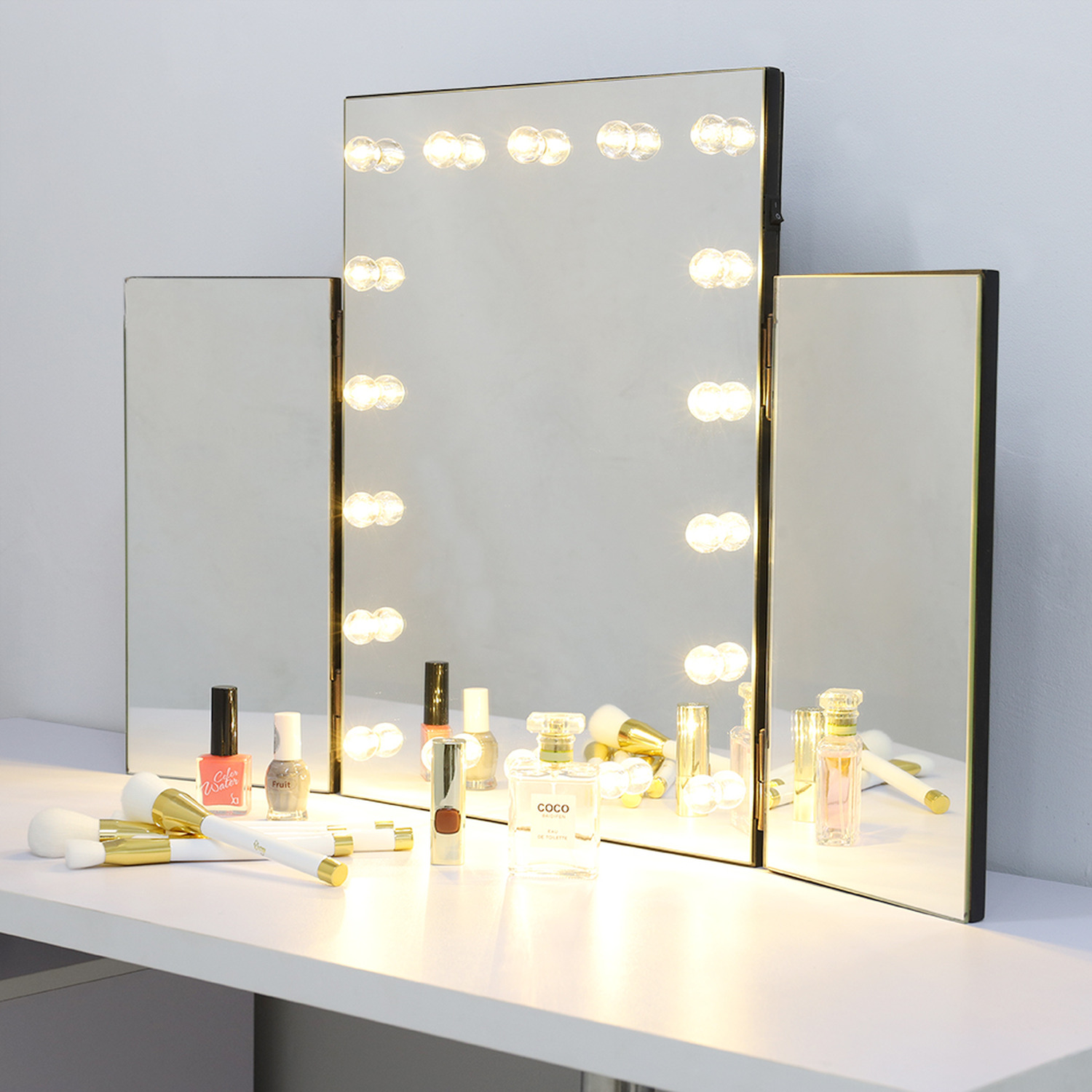 Image of Tri-Fold Tabletop Vanity Makeup Mirror with&hellip;