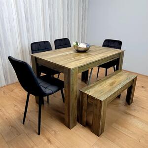 Wood Dining Set with 4 Velvet Chairs and Bench