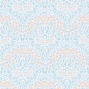 Vintage Daisy Wallpaper in Soft Blue and Peach