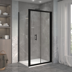 Bifold Shower Screen Tempered Glass 100cm and Side Panel - Black