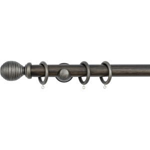 Brushed Olive / 120cm A.Unique Home Ribbed Wooden Curtain Pole with Rings and Fittings (35mm) shot 10828581
