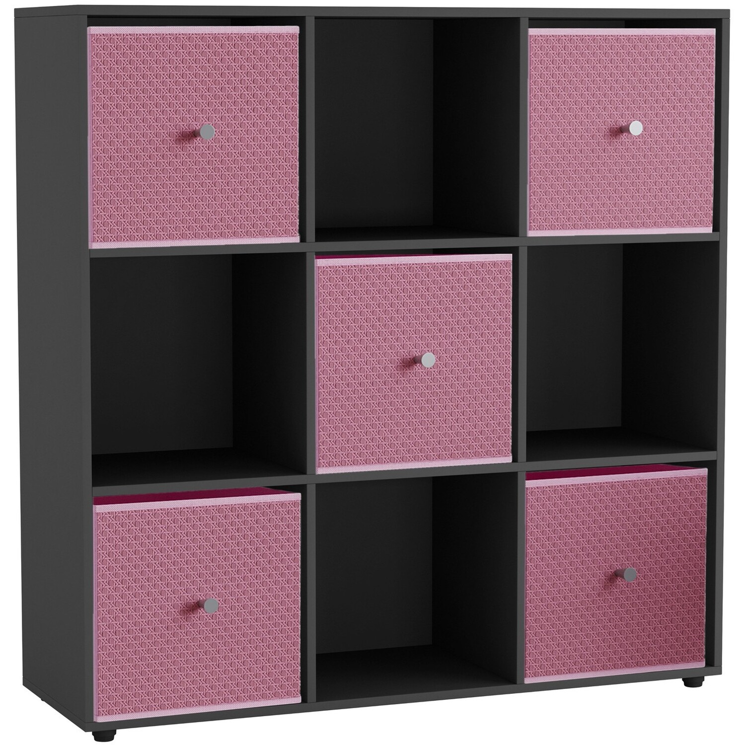 Urbnliving Black 9 Cube Storage Unit With Drawers - Black Pastel Pink