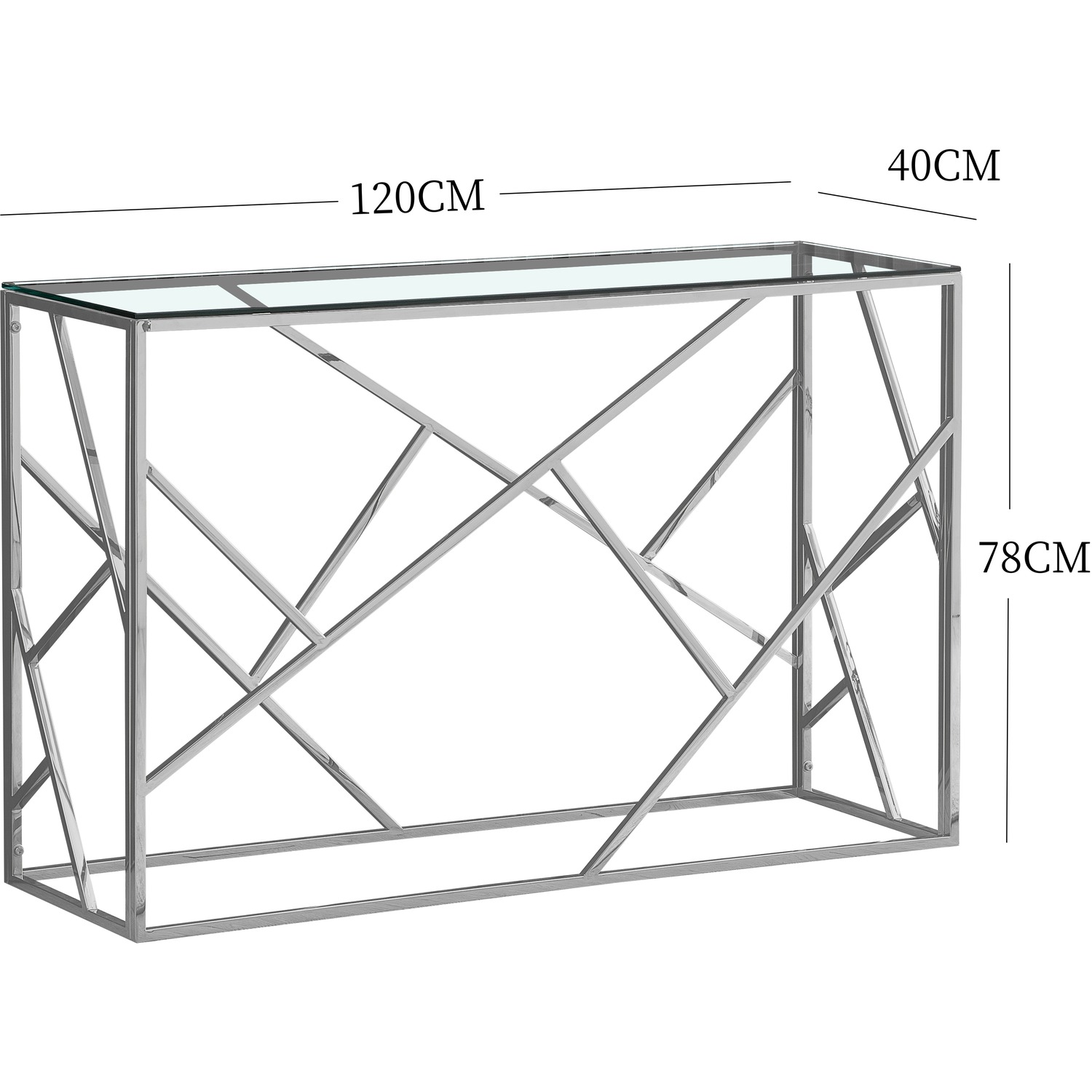 Metal And Glass Rectangular Abstract Console Table - Silver