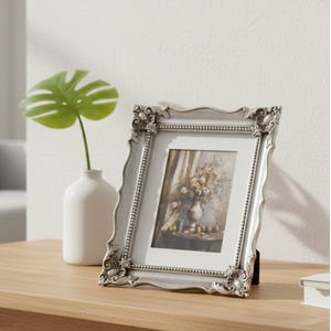 Victorian Style Embossed Floral Silver Picture Frame