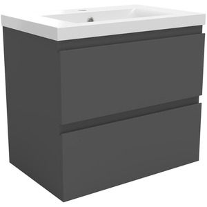 600mm Vanity Unit with Basin Gloss Grey Ceramic Wall Hung Bathroom Cabinet