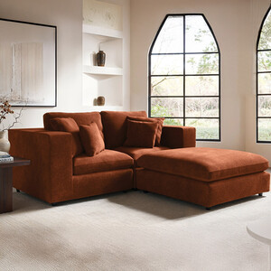 Asher 3 Seater Sofa with Footstool - Burnt Orange Chenille