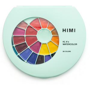 HIMI Semi-Moist Watercolour Set - 38 Colours in Pans + Brush (Green Case)