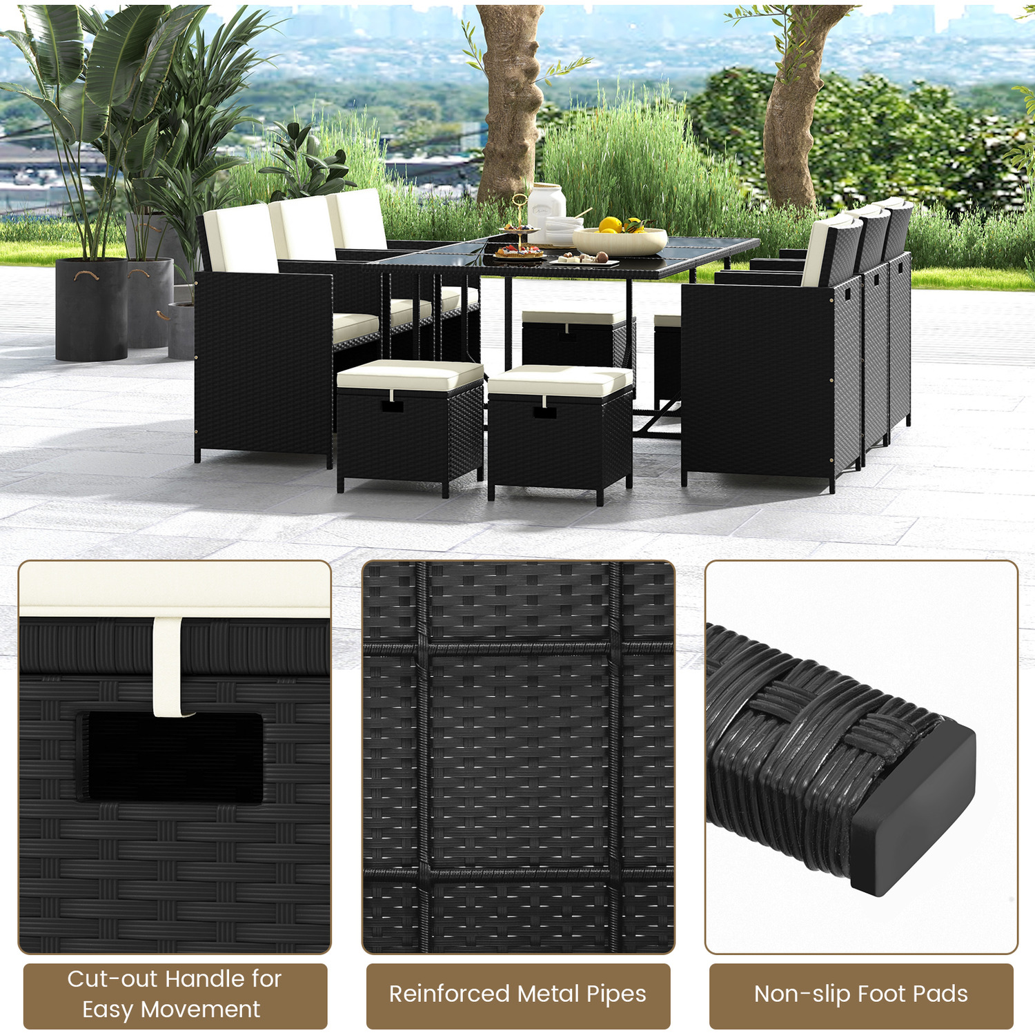 11 Pieces Patio Dining Set - White