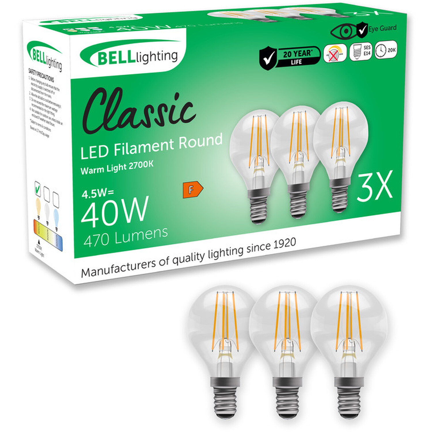 E14 Edison Screw Non Dimmable Led Golf Ball Filament Bulbs Warm White 4 5 W - Warm White - 2700k 15cm