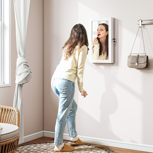HOMCOM Jewelry Cabinet, Wall-Mounted Storage Cabinet with Mirror