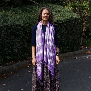 Boho Java Art Scarf - Lavender Stripes  Floral Motifs, 62x200cm