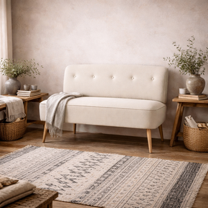 Hettie Sand 2-Seater Sofa with Wooden Legs - Modern Compact Design