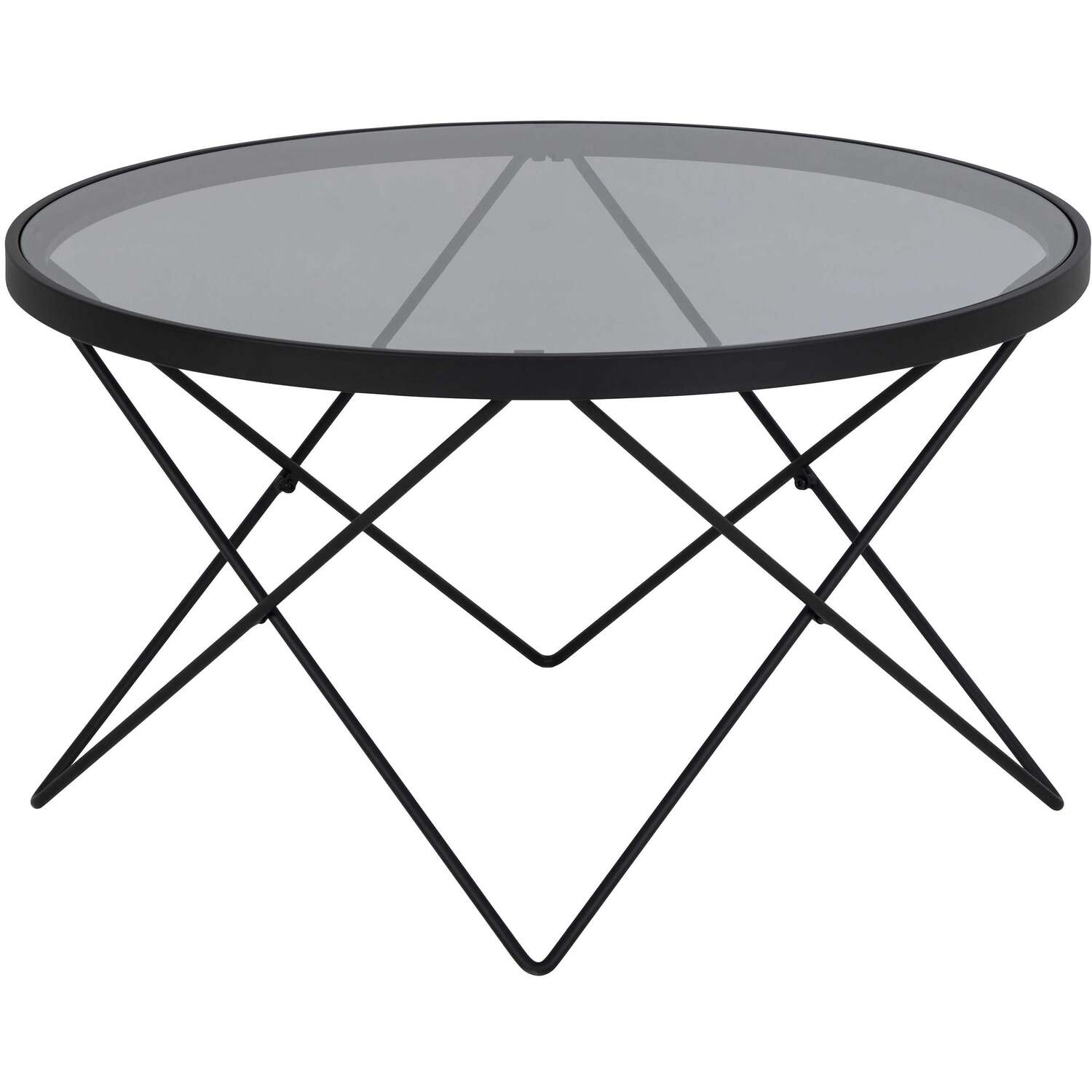 Klovborg Round Coffee Table - Black Wire Base Grey Smoked Tempered Glass Top - Grey
