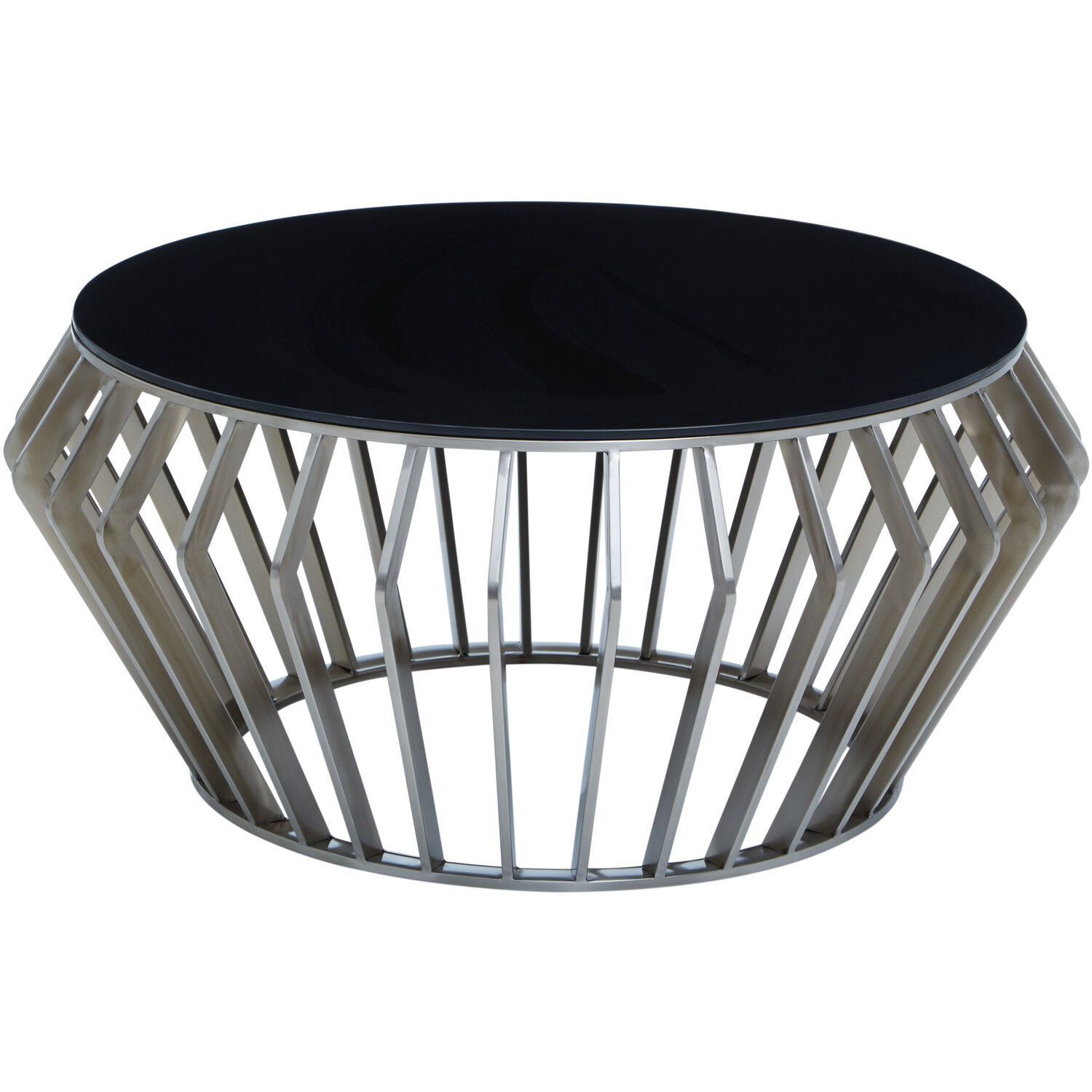 Ackley Silver Round Coffee Table With Black Glass - Black