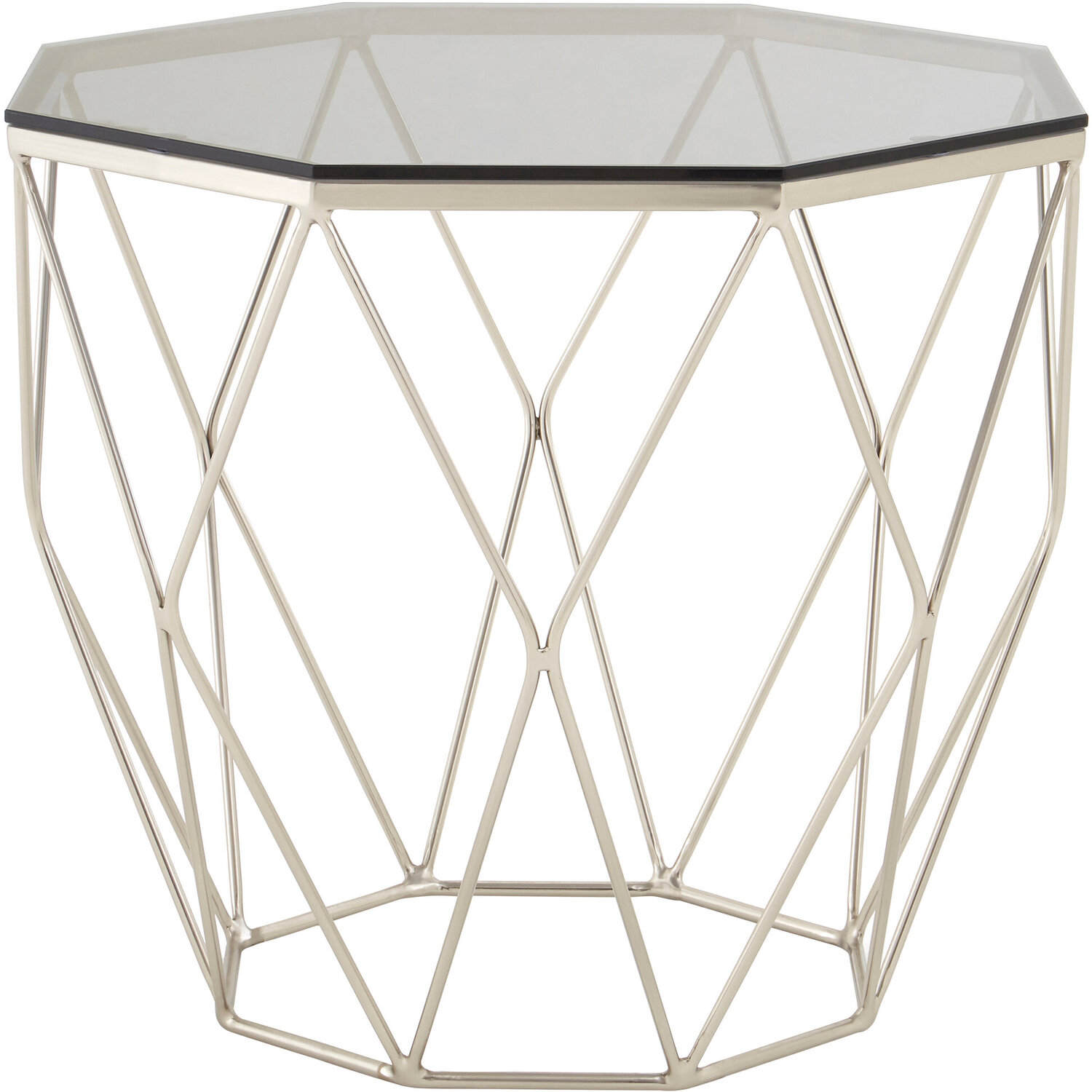 Allure Octagonal End Table With Brushed Nickel Base - Silver
