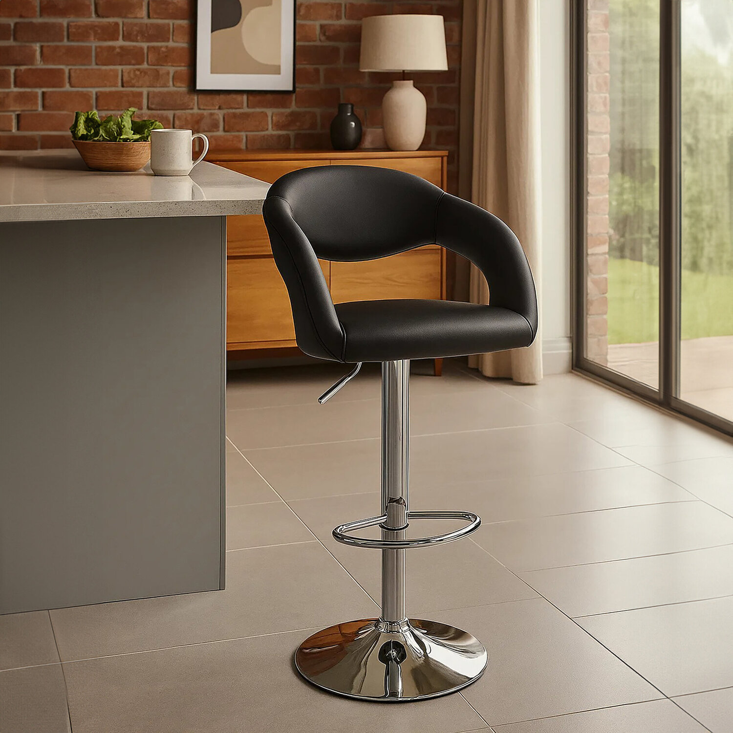 Taylor Black Faux Leather Bar Chair - Black