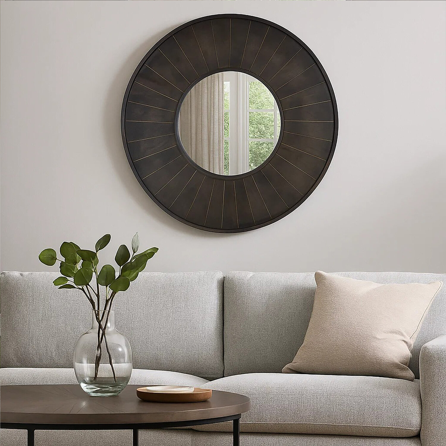 Mazzone Square Framed Wall Mirror - Grey