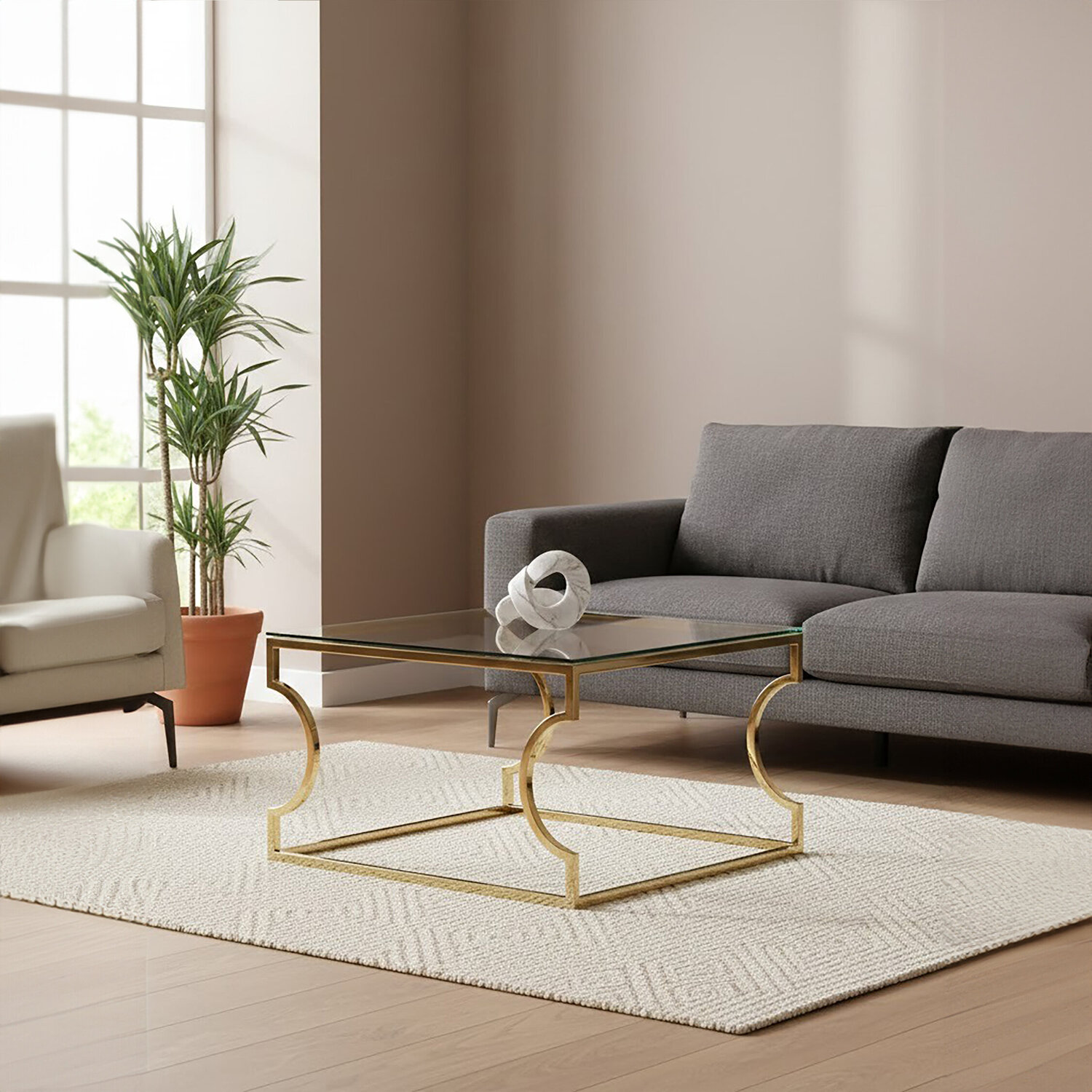 Allure Tempered Glass Curved Frame Coffee Table - Gold