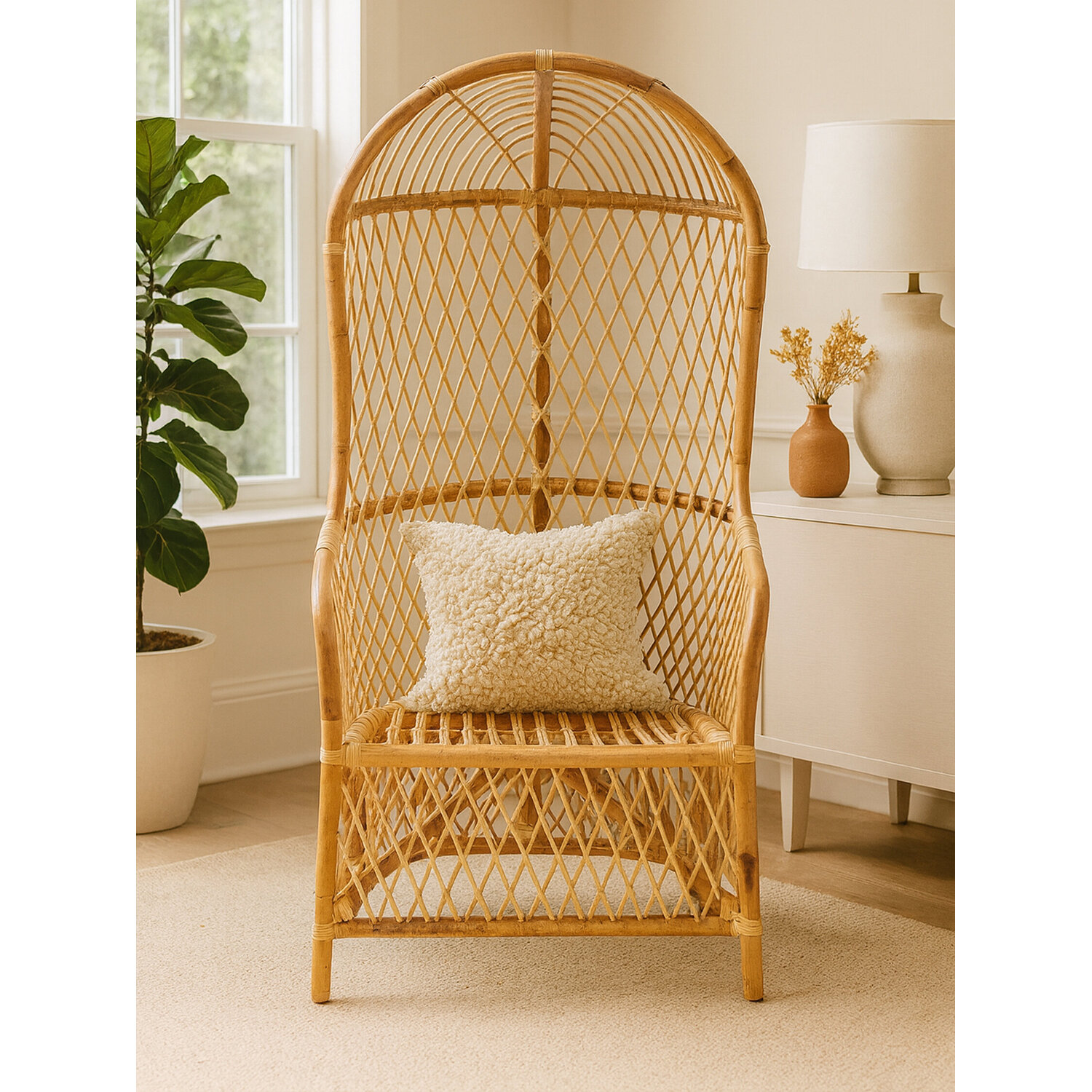 Manado High Back Natural Rattan Chair - Brown