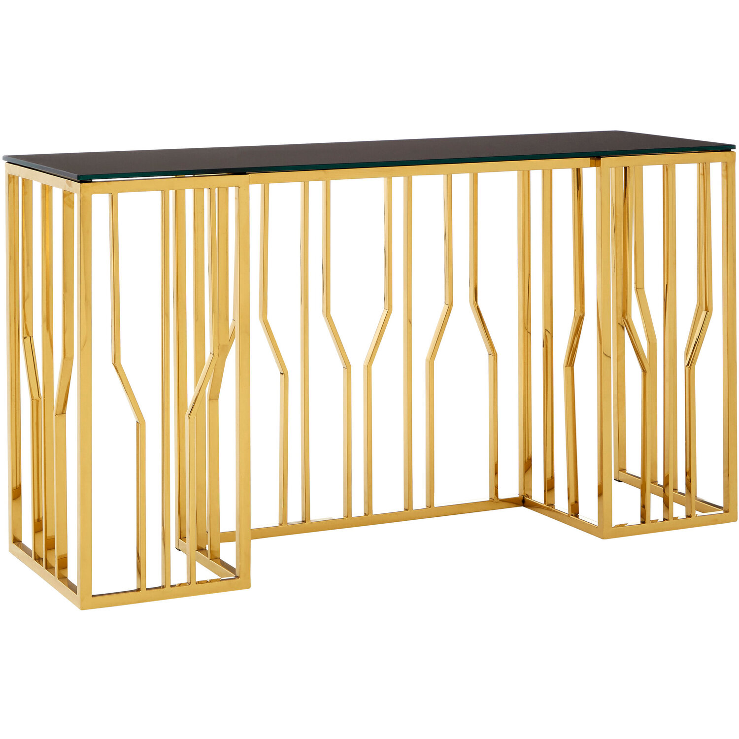 Alvaro Console Table in Gold and Black Glass Top - Gold