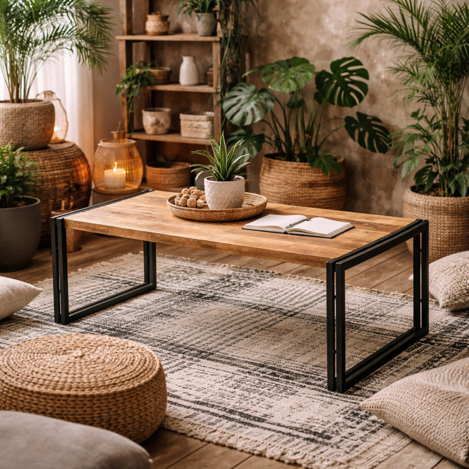 Toivakka Reclaimed Wood Coffee Table with Iron Edging - Brown