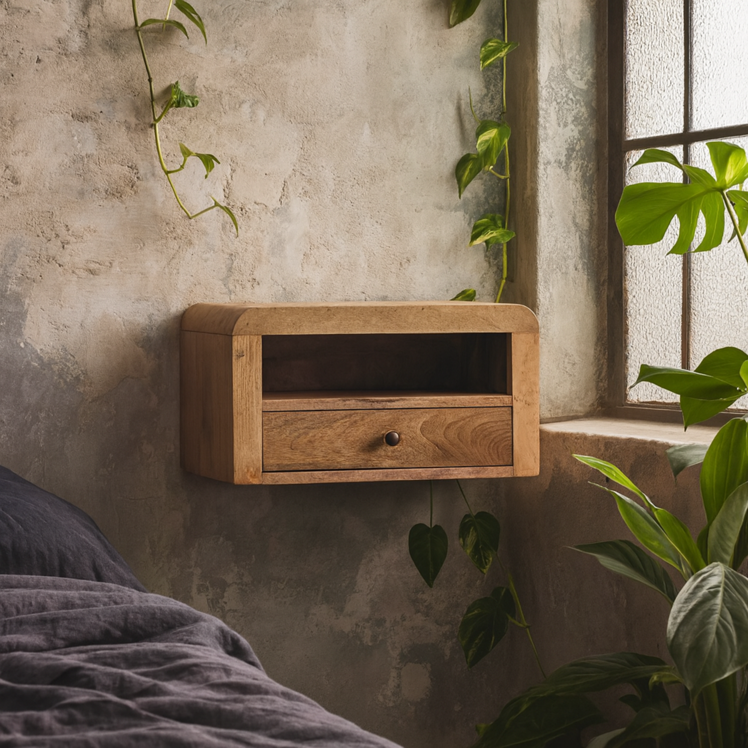 Olbia Chunky Mango Wood Floating Bedside Table - Brown