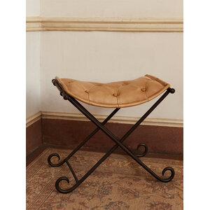 Buffalo Grey Leather And Iron Stool