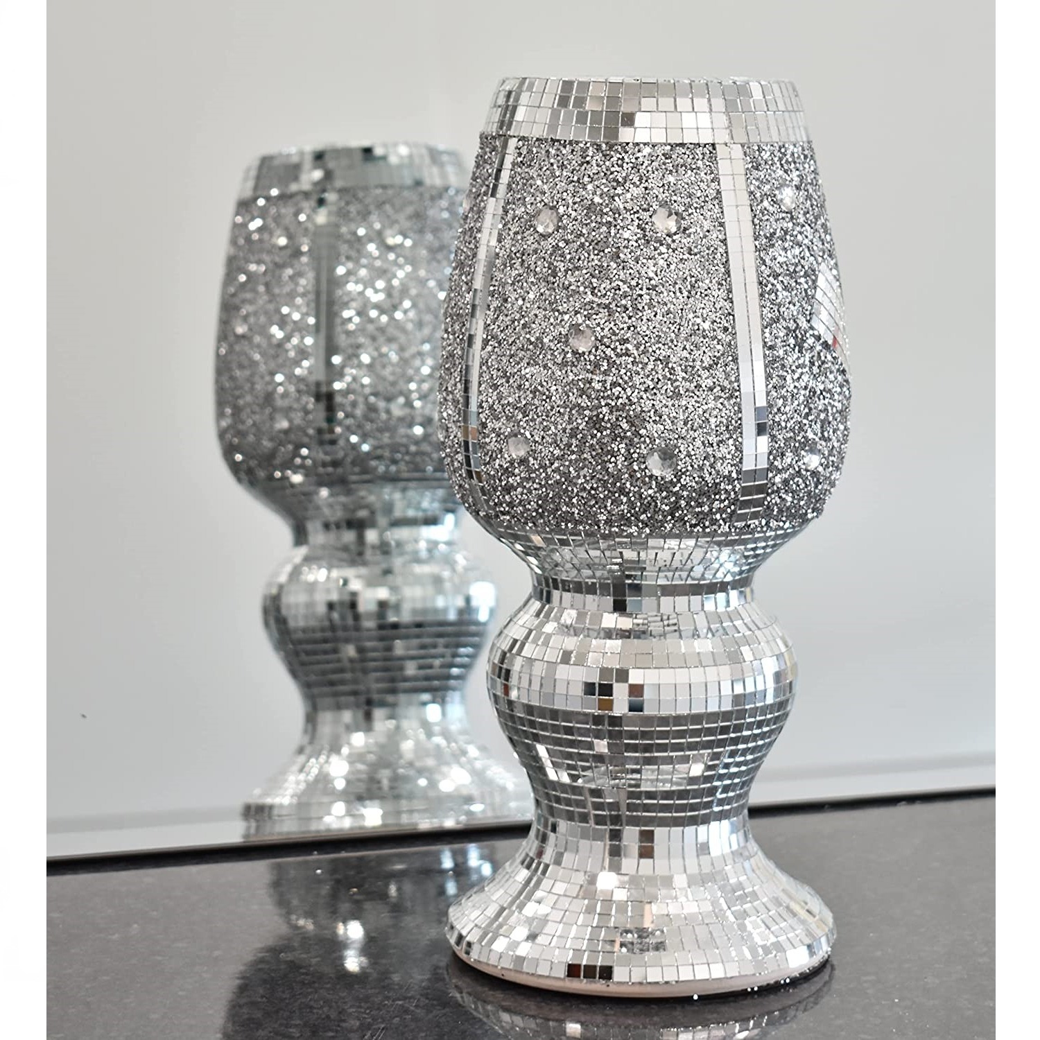 Ceramic Mirrored Pot Vase Glitter Flower Vase - Silver - Silver