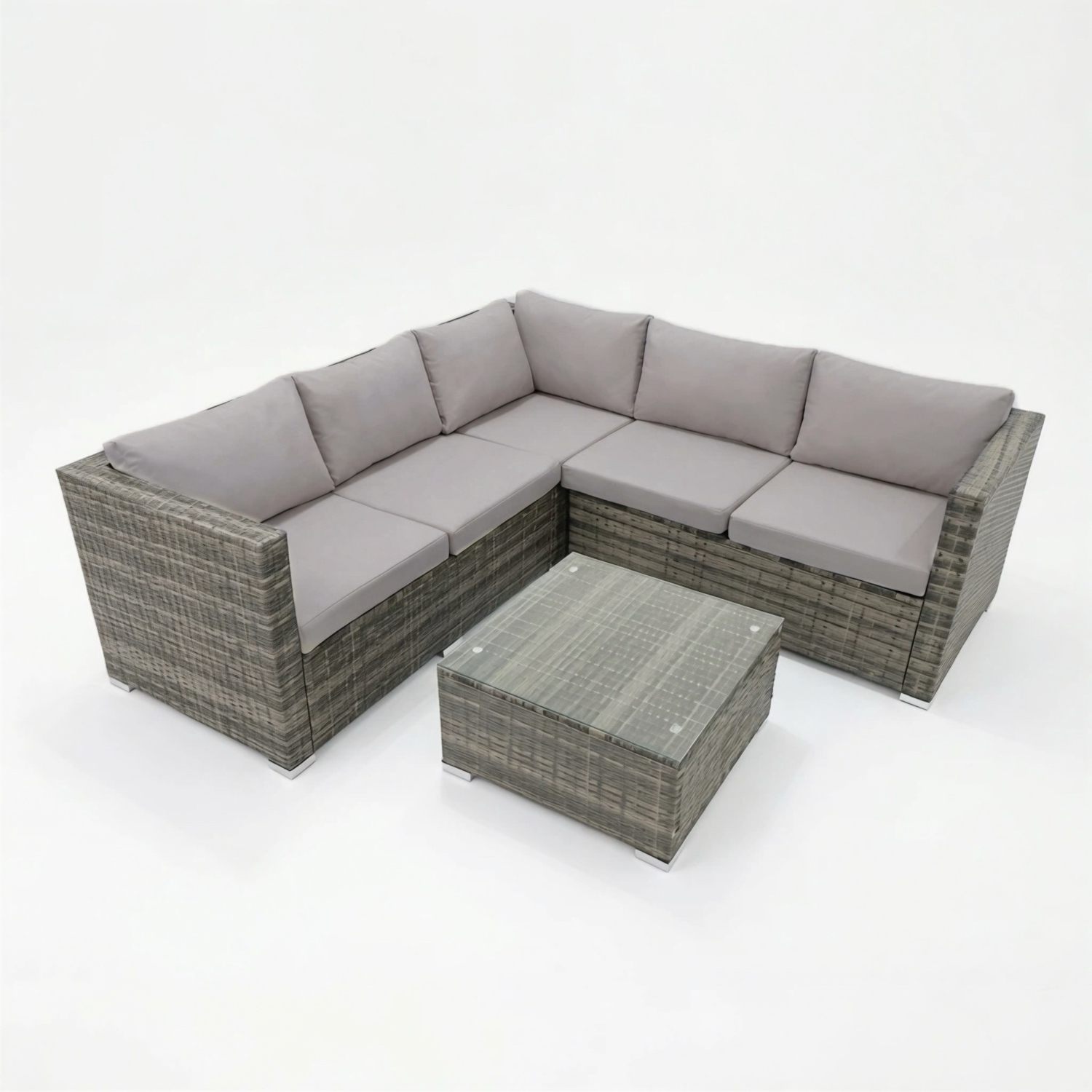 Alivio 5 Seater Rattan Garden Corner Sofa Set - Grey - Grey