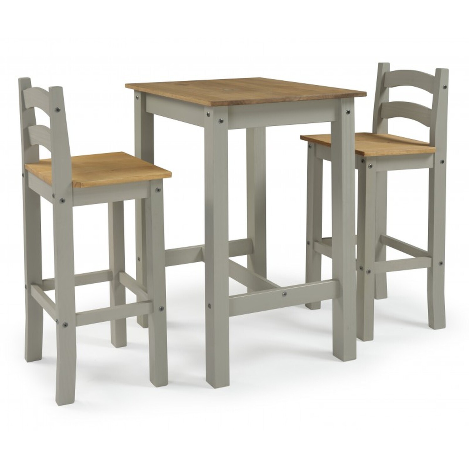 Mercers Furniture Corona Bistro Table 2 Barstools Wooden Breakfast Bar Solid Wood Mexican Pine - Distressed Grey Wax