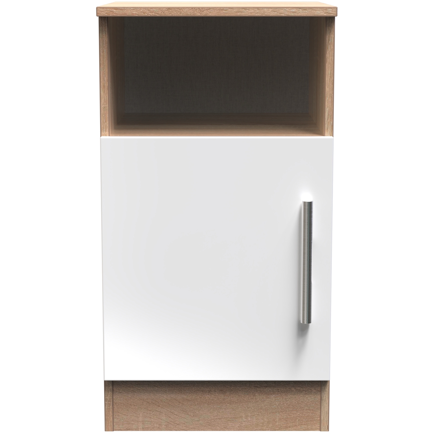Contrast Ready Assembled 1 Door Bedside Cabinet - White & Bardolino Oak