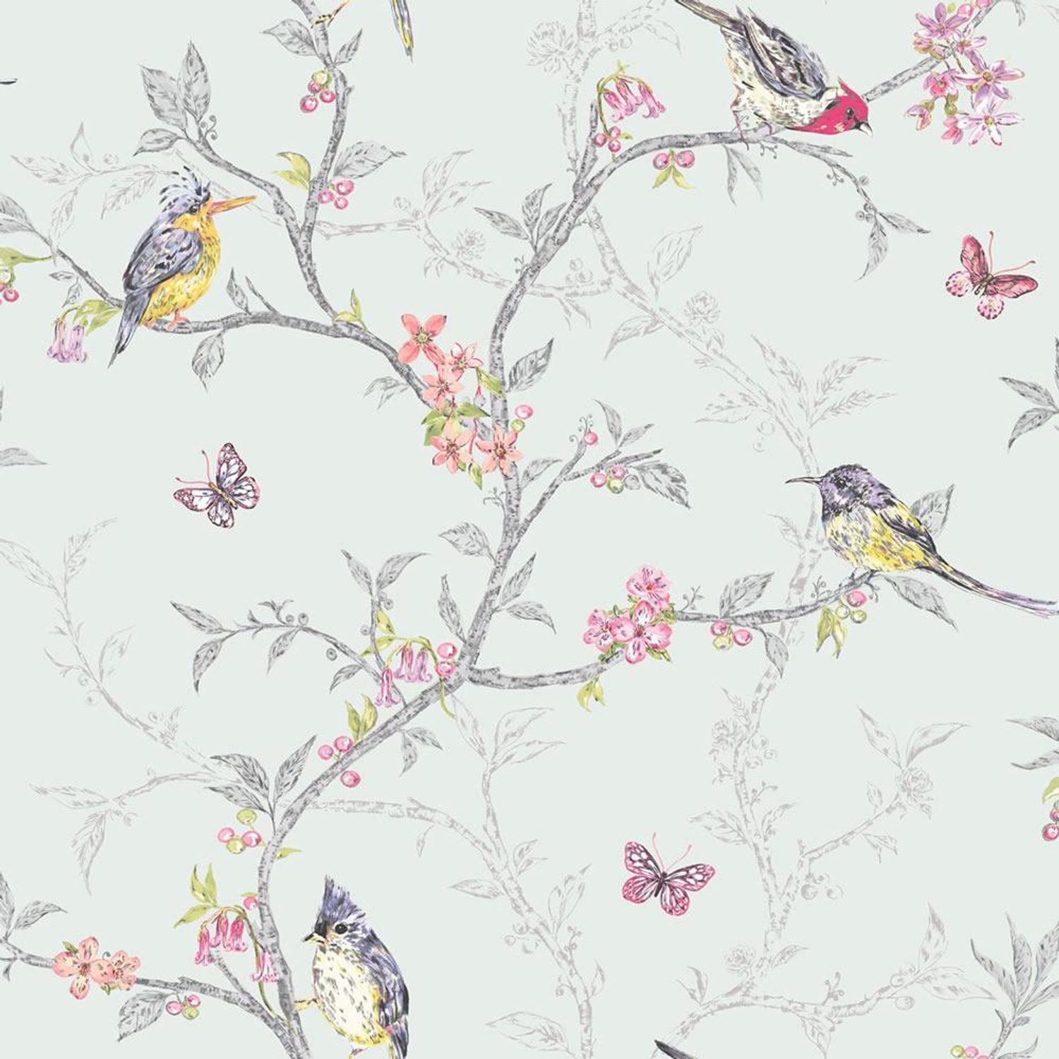 Holden Décor Phoebe Birds Wallpaper - Soft Teal